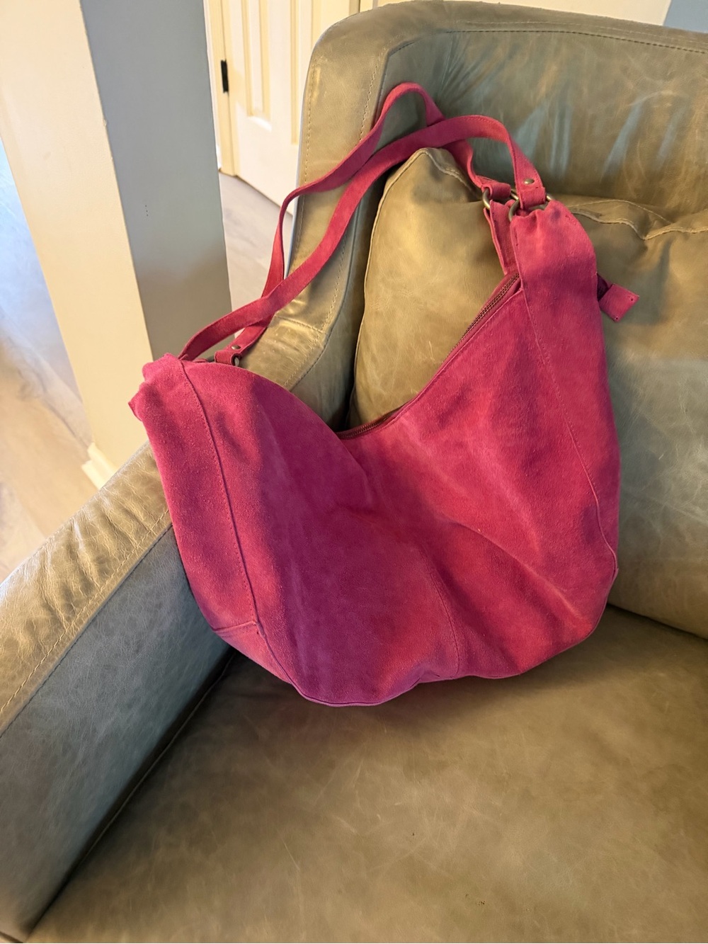 Free People Suede Hobo Shoulder Bag in Fuchsia Pink - Picture 5 of 5
